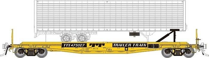 Class F30D 50′ TOFC Flatcar w/Random Trailer 6-Pack - Ready to Run -- Trailer-Train TTX (yell, HO, Rapido Trains Inc 138019