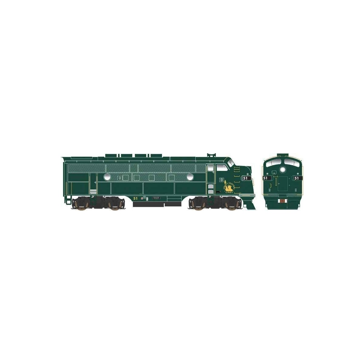 EMD F3A Phase 2 w/LokSound & DCC - Executive Line -- Central Railroad of New Jersey 51 (Sea Green, yellow Liberty Logo)
