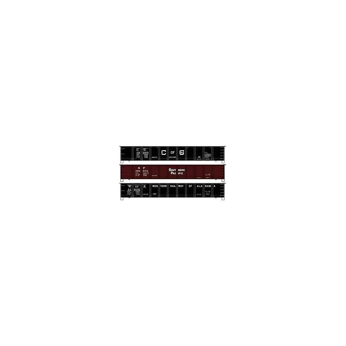 AAR 41′ Steel Gondola 3-Pack - Kit -- Central of Georgia 18300, Southern Pacific 363874, Western Ry , HO, Accurail Inc 8173