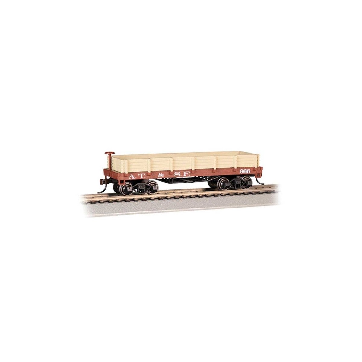 Old-Time Wood Gondola - Ready to Run -- Atchison, Topeka & Santa Fe 966 (Boxcar Red, beige), HO, Bachmann Industries 15401