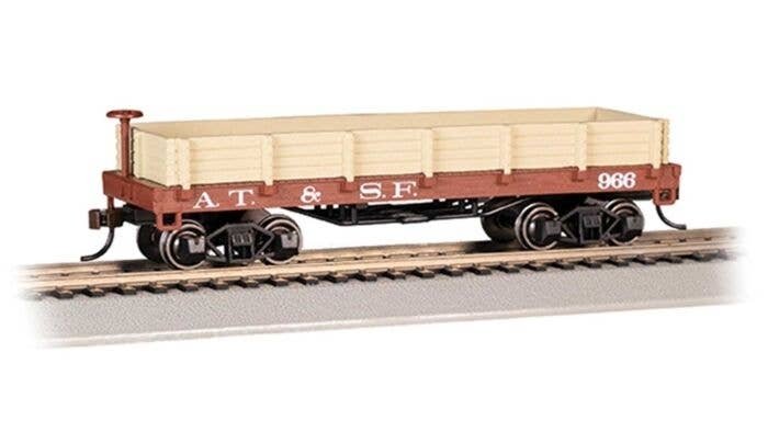 Old-Time Wood Gondola - Ready to Run -- Atchison, Topeka & Santa Fe 966 (Boxcar Red, beige), HO, Bachmann Industries 15401