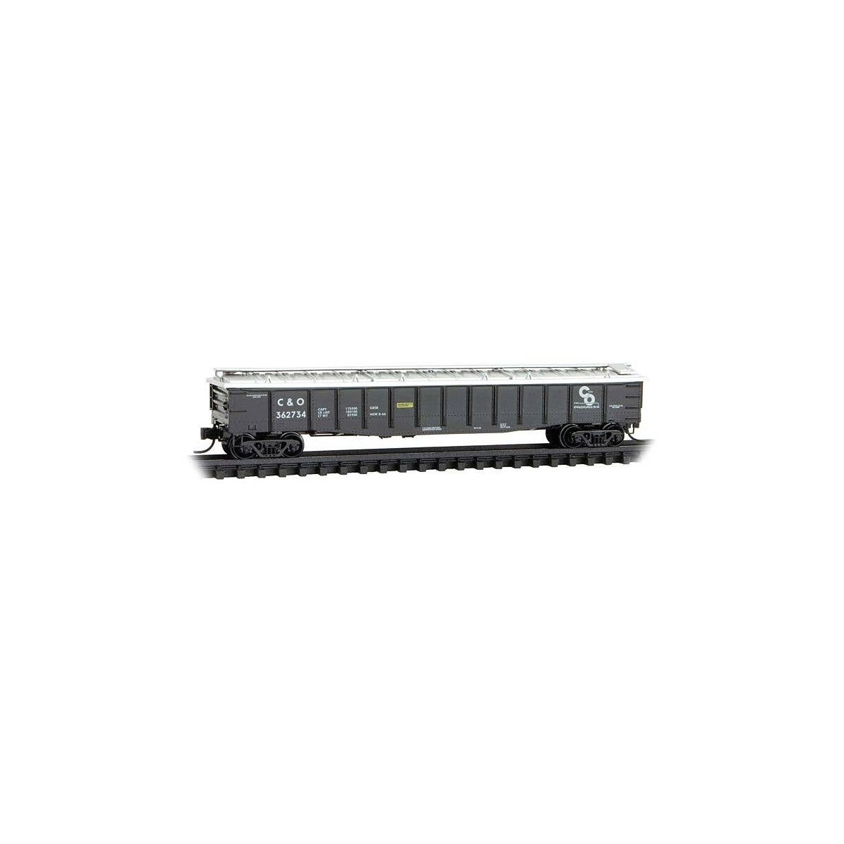 50′ Steel 14-Panel Covered Gondola w/Fixed Ends - Ready to Run -- Chesapeake & Ohio 362734 (, N, Micro Trains Line 10600036