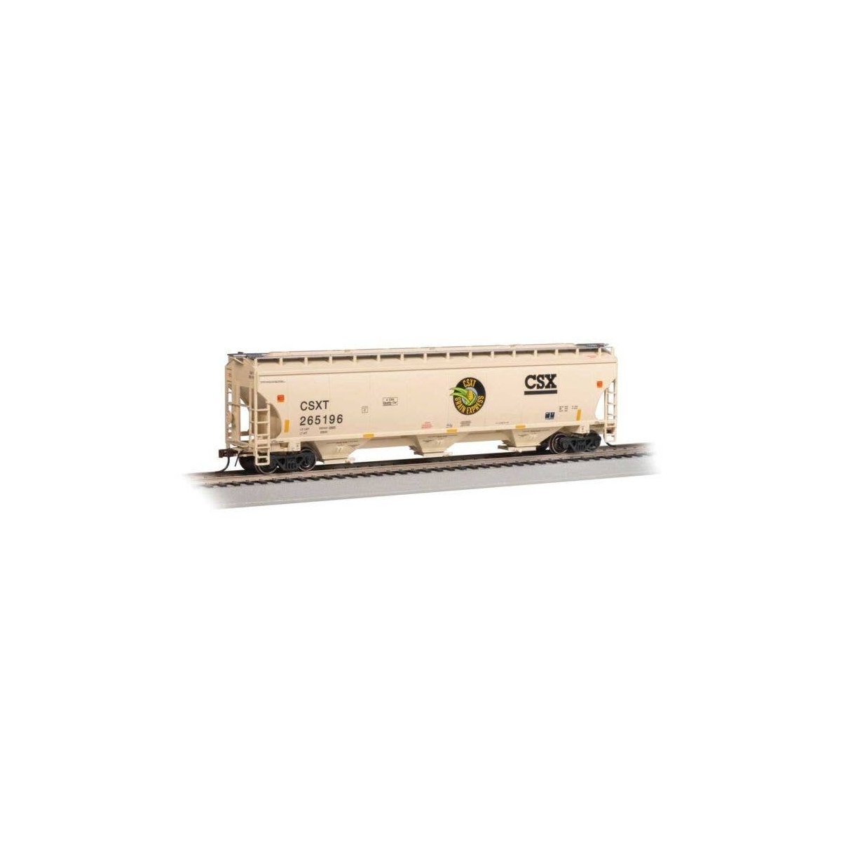 Trinity 5161 3-Bay Covered Hopper - Ready to Run -- CSX 265196 (pale yellow, black, Grain Ex, HO, Bachmann Industries 70635
