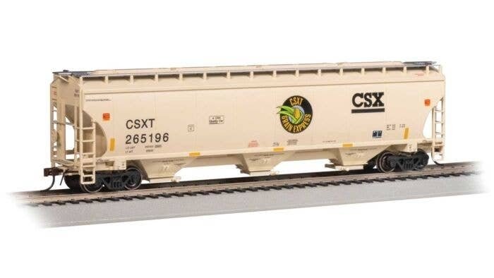 Trinity 5161 3-Bay Covered Hopper - Ready to Run -- CSX 265196 (pale yellow, black, Grain Ex, HO, Bachmann Industries 70635