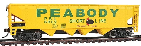Offset Quad Hopper - Ready To Run -- Peabody Short Line 6802, HO, WalthersTrainline 1658