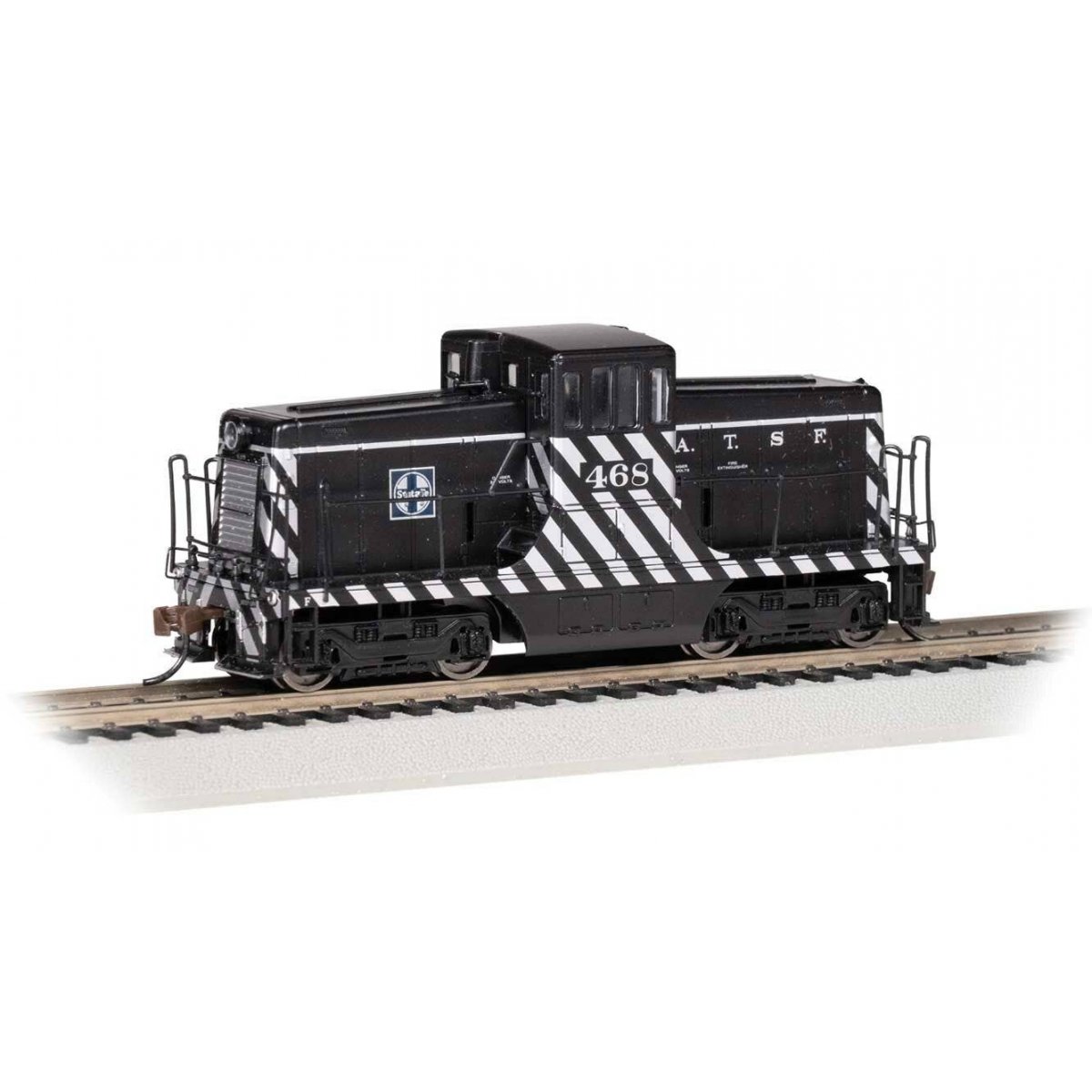 GE 44-Ton Switcher - Sound and DCC - Sound Value -- Atchison, Topeka & Santa Fe 468 (Zebra Stripes black, silver)