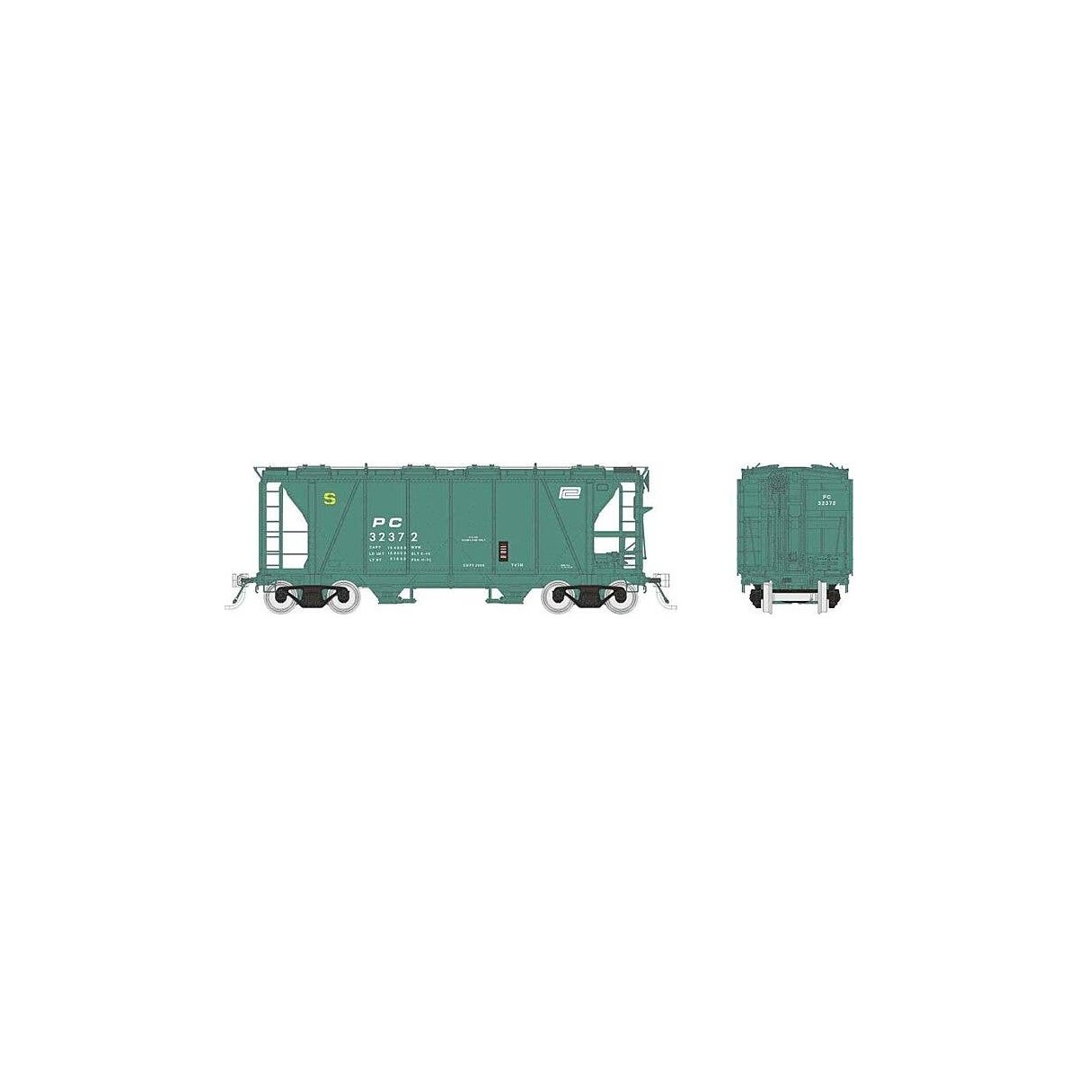 Enterprise 2-Bay Covered Hopper - Ready to Run -- Penn Central (MOW, Jade Green, white, Smal, HO, Rapido Trains Inc 149007A