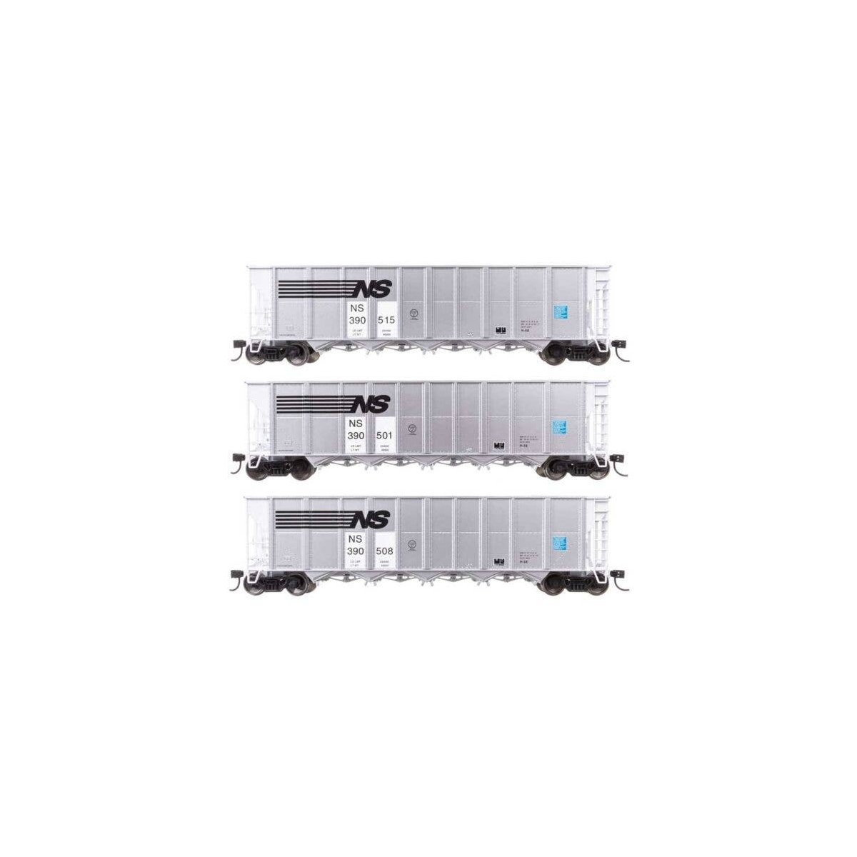 50′ RD-4 Hopper 3-Pack - Ready to Run -- Norfolk Southern 390501, 390508, 390515, HO, WalthersMainline 56877