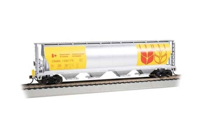 Canadian Cylindrical 4-Bay Grain Hopper, Flashing FRED - Ready to Run -- Government of Canad, HO, Bachmann Industries 73807