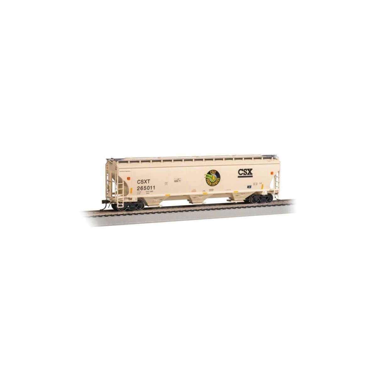 Trinity 5161 3-Bay Covered Hopper - Ready to Run -- CSX 265044 (pale yellow, black, Grain Ex, HO, Bachmann Industries 70631
