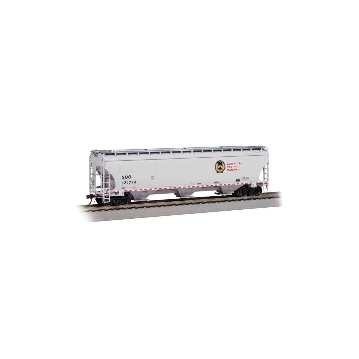 Trinity 5161 3-Bay Covered Hopper - Ready to Run -- Canadian Pacific 121774 (gray, black, re, HO, Bachmann Industries 70633