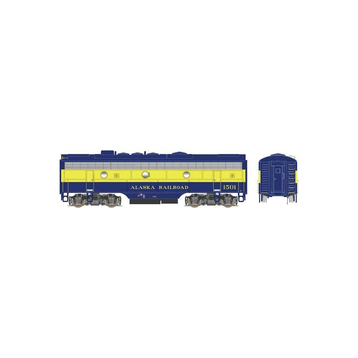 EMD F7B w/LokSound & DCC - Executive Line -- Alaska Railroad 1501 (McKinley Scheme, blue, yellow)