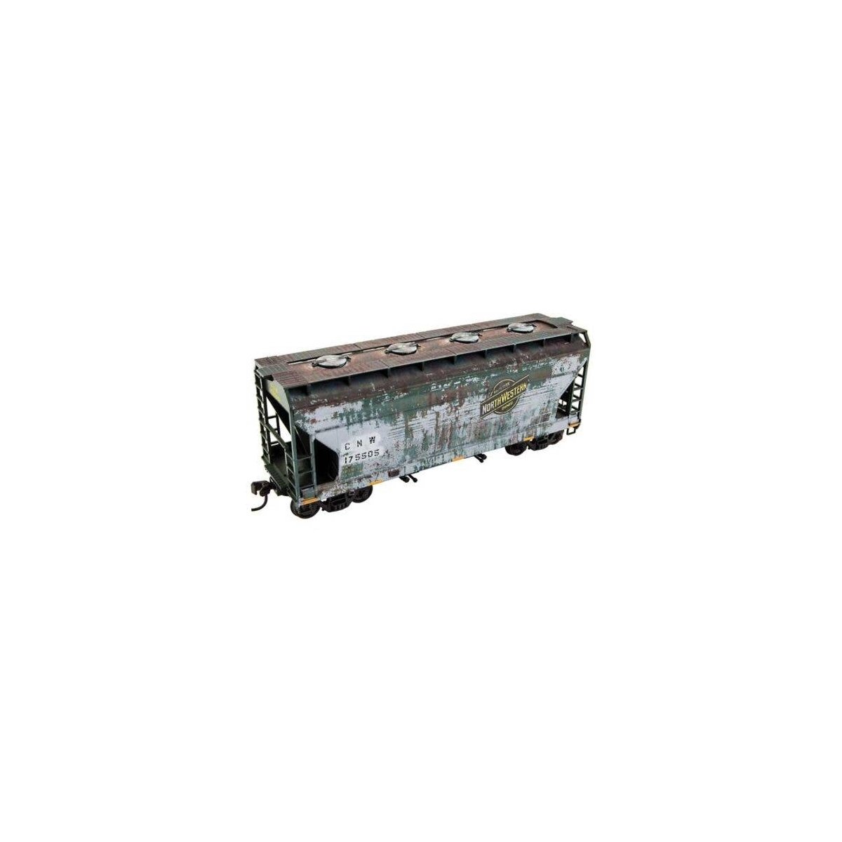 ACF 2-Bay Covered Hopper - Kit -- Chicago & North Western 175505 (Weathered green, gray, bla, HO, Micro Trains Line 2200003