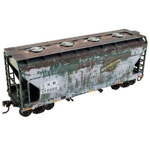 ACF 2-Bay Covered Hopper - Kit -- Chicago & North Western 175505 (Weathered green, gray, bla, HO, Micro Trains Line 2200003