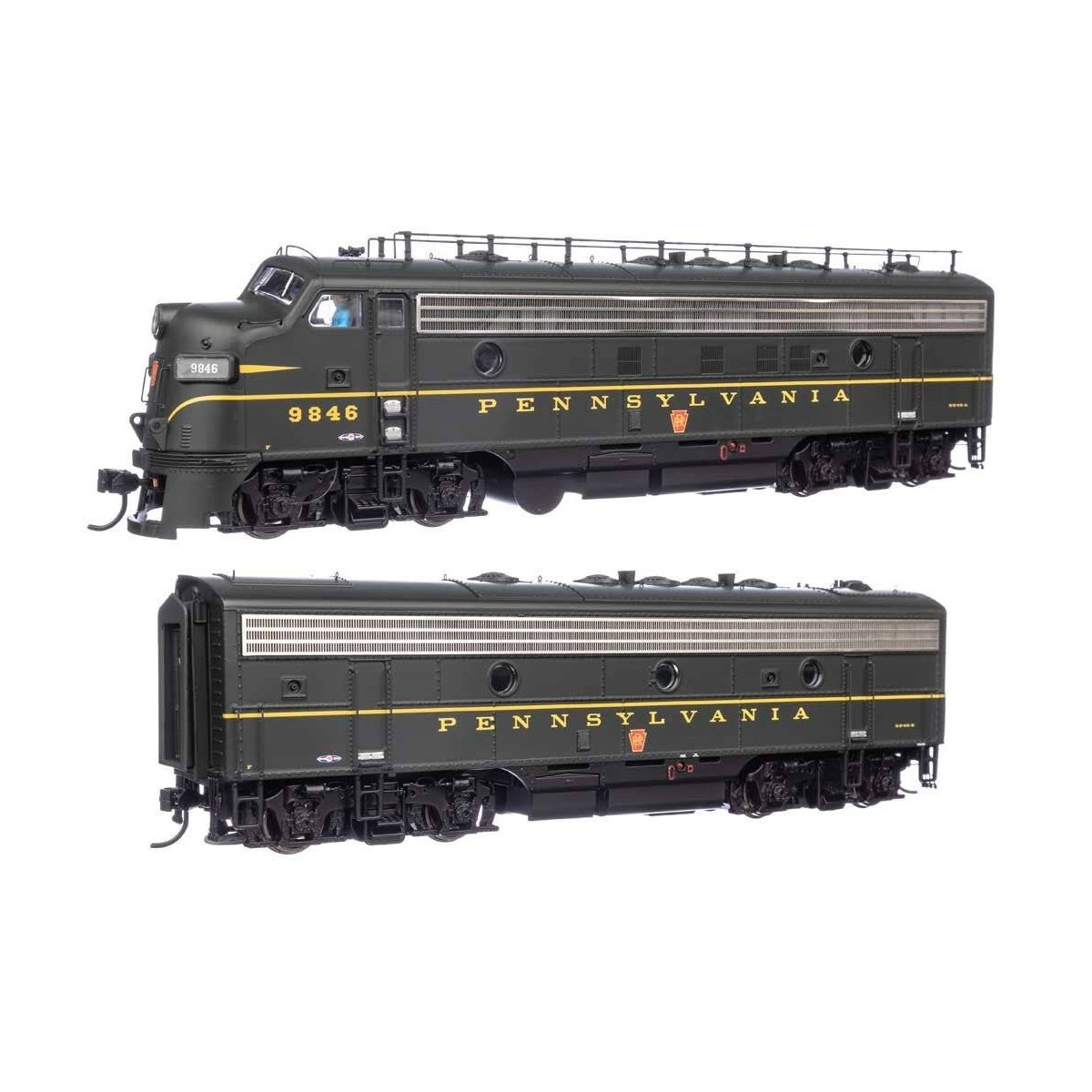 EMD FP7 & F7B Standard DC -- Pennsylvania Railroad EFP-15 9846A, EH-15 9846B (Brunswick Green, Keystone