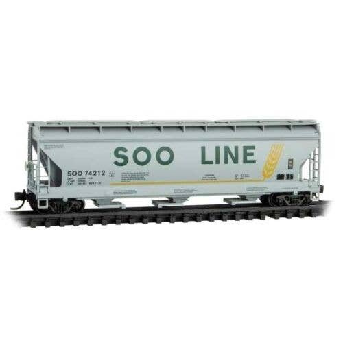 ACF 3-Bay Center Flow Covered Hopper with Elongated Hatches - Ready to Run -- Soo Line 74212 , N, Micro Trains Line 9400155
