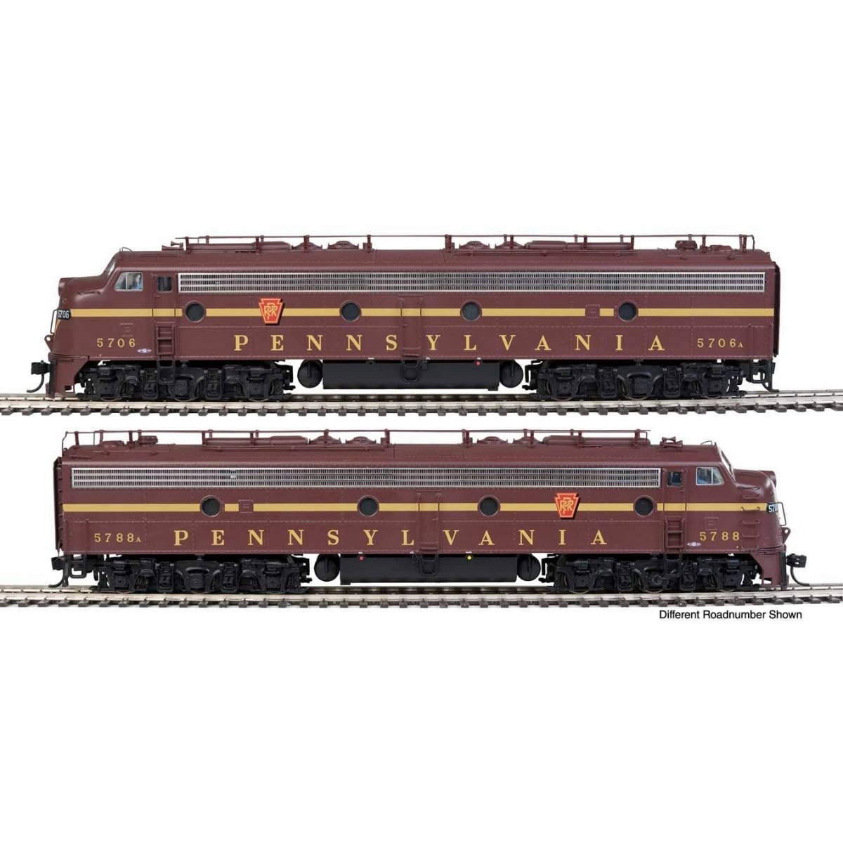 EMD E8 A-A - Standard DC -- Pennsylvania Railroad 5764A, 5799A (Class EP-22A Tuscan, Single-Stripe)