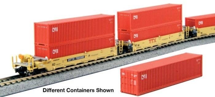 Gunderson Maxi-I 5-Unit Container Well Car w/40′ Containers - Ready to Run -- TTX 759368 (yellow, , N, Kato USA Inc 1066213