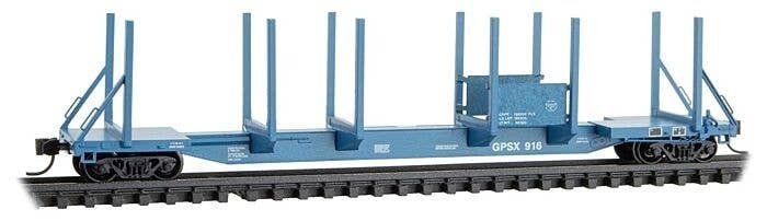 Evans 65′ 100-Ton Log Car - Ready to Run -- Georgia Pacific 916 (blue, white), N, Micro Trains Line 11500120