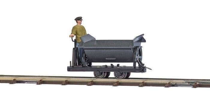 Tipper Side-Dump Car with Brakeman Figure - Feldbahn -- Black, HOn2, Busch Gmbh & Co Kg 12219