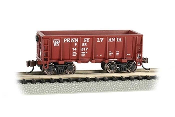 Ore Car - Flat-Bottom - Ready to Run -- Pennsylvania Railroad 14517 (Boxcar Red, Plain Keysto, N, Bachmann Industries 18654