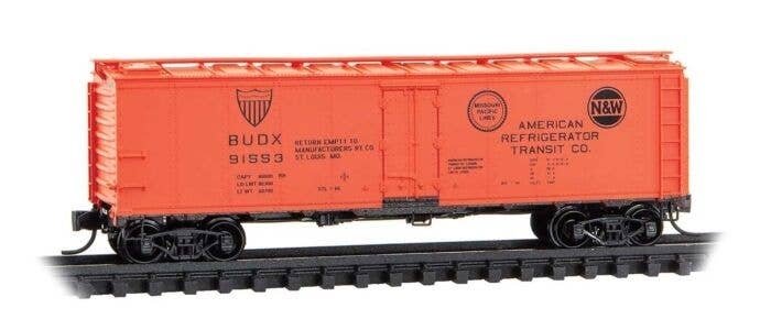 40′ Steel Ice Reefer - Ready to Run -- American Refrigerator Transit BUDX 91553 (orange, blac, N, Micro Trains Line 5900290