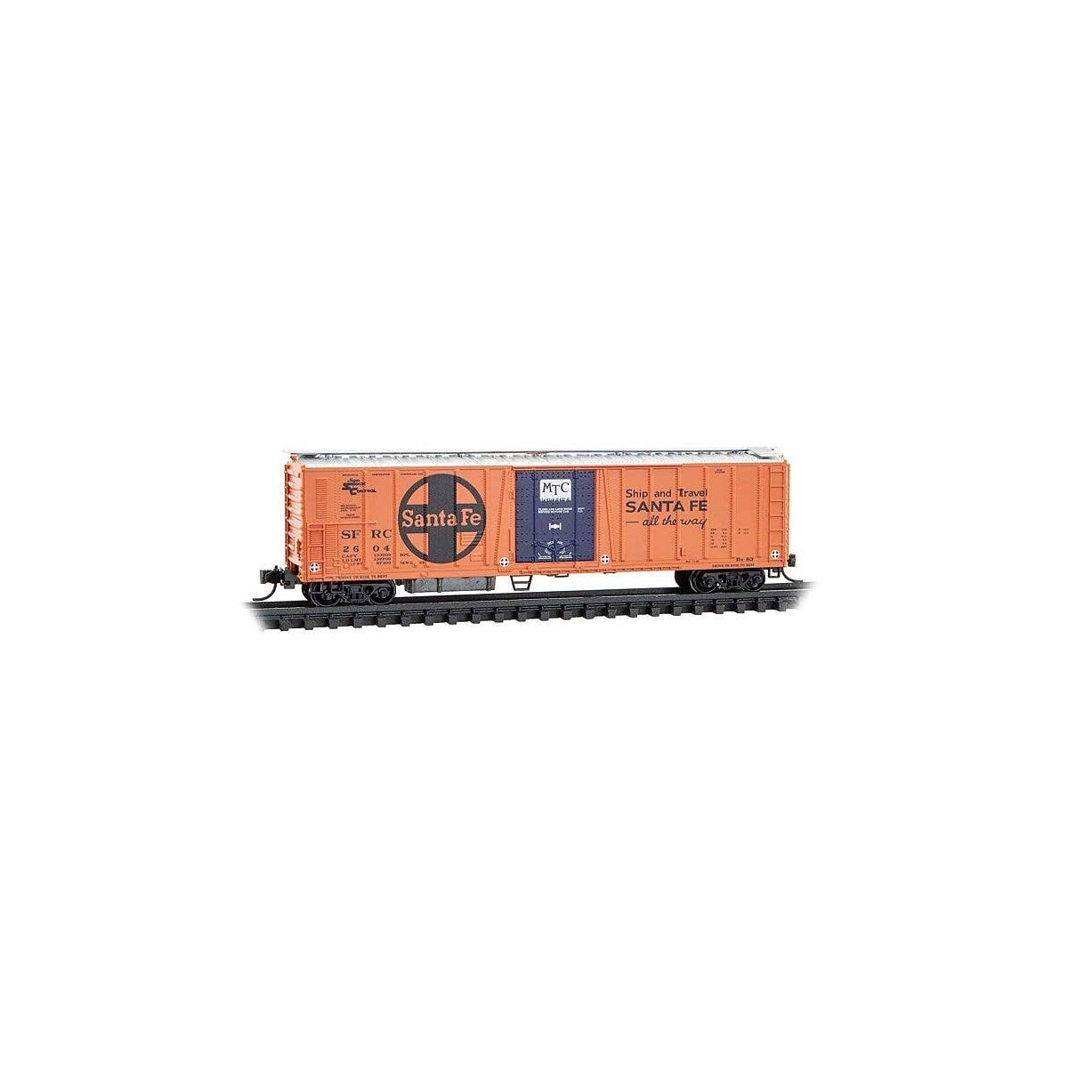 51` 3-3/4` Rib-Side Mechanical Reefer - Ready to Run -- Santa Fe 2604 (orange, blue, black, M, N, Micro Trains Line 7000120