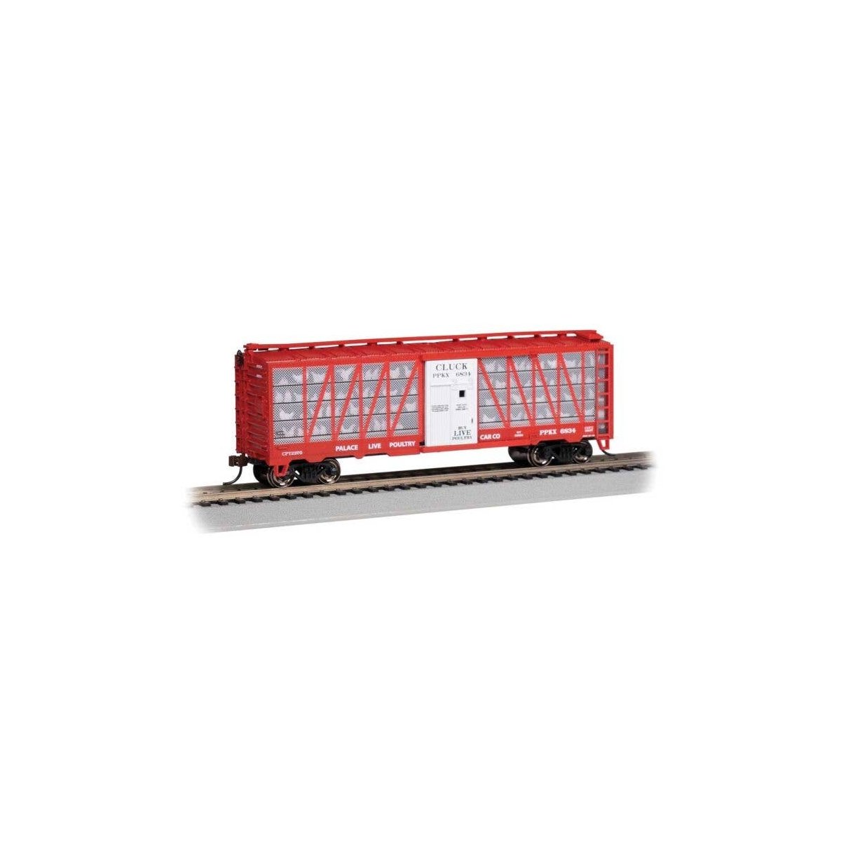 Poultry Stock Car with Chickens - Ready to Run -- Palace Live Poultry Co. PPKX 6834 (Boxcar , HO, Bachmann Industries 15907