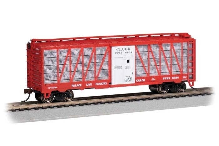 Poultry Stock Car with Chickens - Ready to Run -- Palace Live Poultry Co. PPKX 6834 (Boxcar , HO, Bachmann Industries 15907