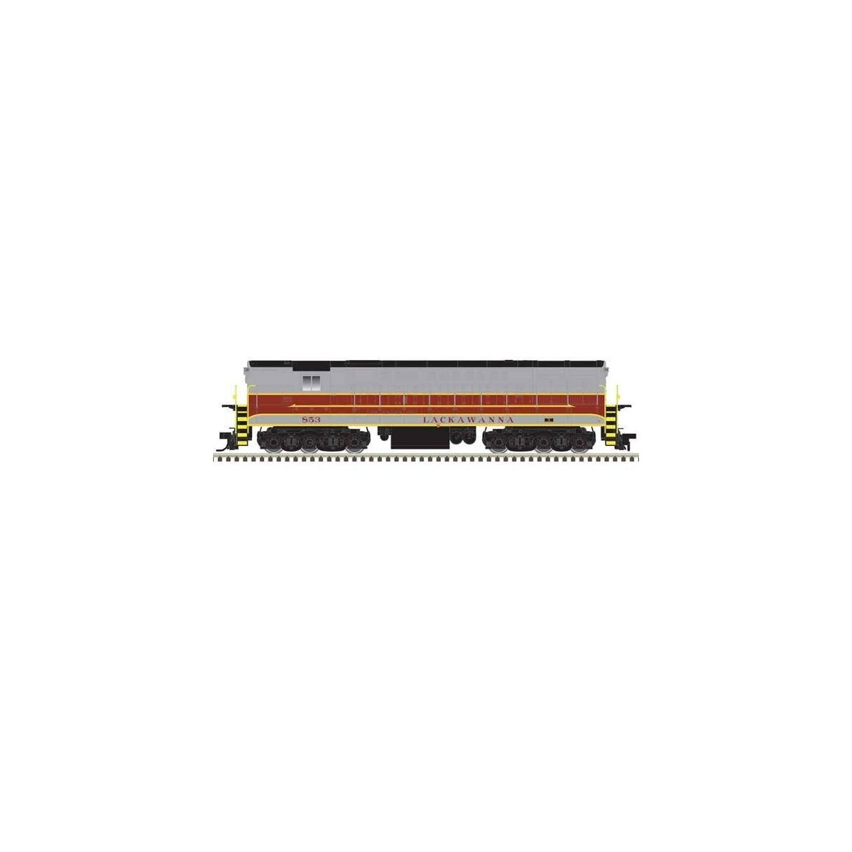 FM H-24-66 Phase 1A Trainmaster - LokSound & DCC -- Delaware, Lackawanna & Western 853 (gray, maroon, yellow)