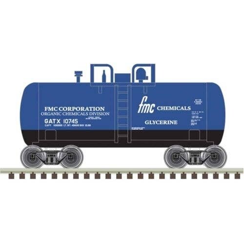 28′ Beer Can Shorty Tank Car - Ready to Run -- FMC Chemicals GATX 10744 (blue, white), N, Trainman 50006875