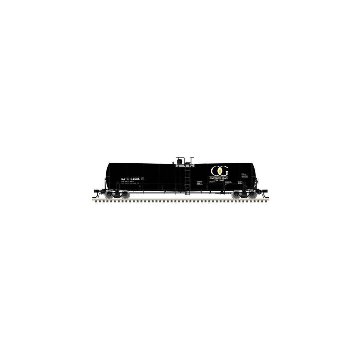 Trinity 25,500-Gallon Tank Car - Ready to Run -- Owensboro Grain GATX 54553 (black, w, N, Atlas Model Railroad Co. 50006175