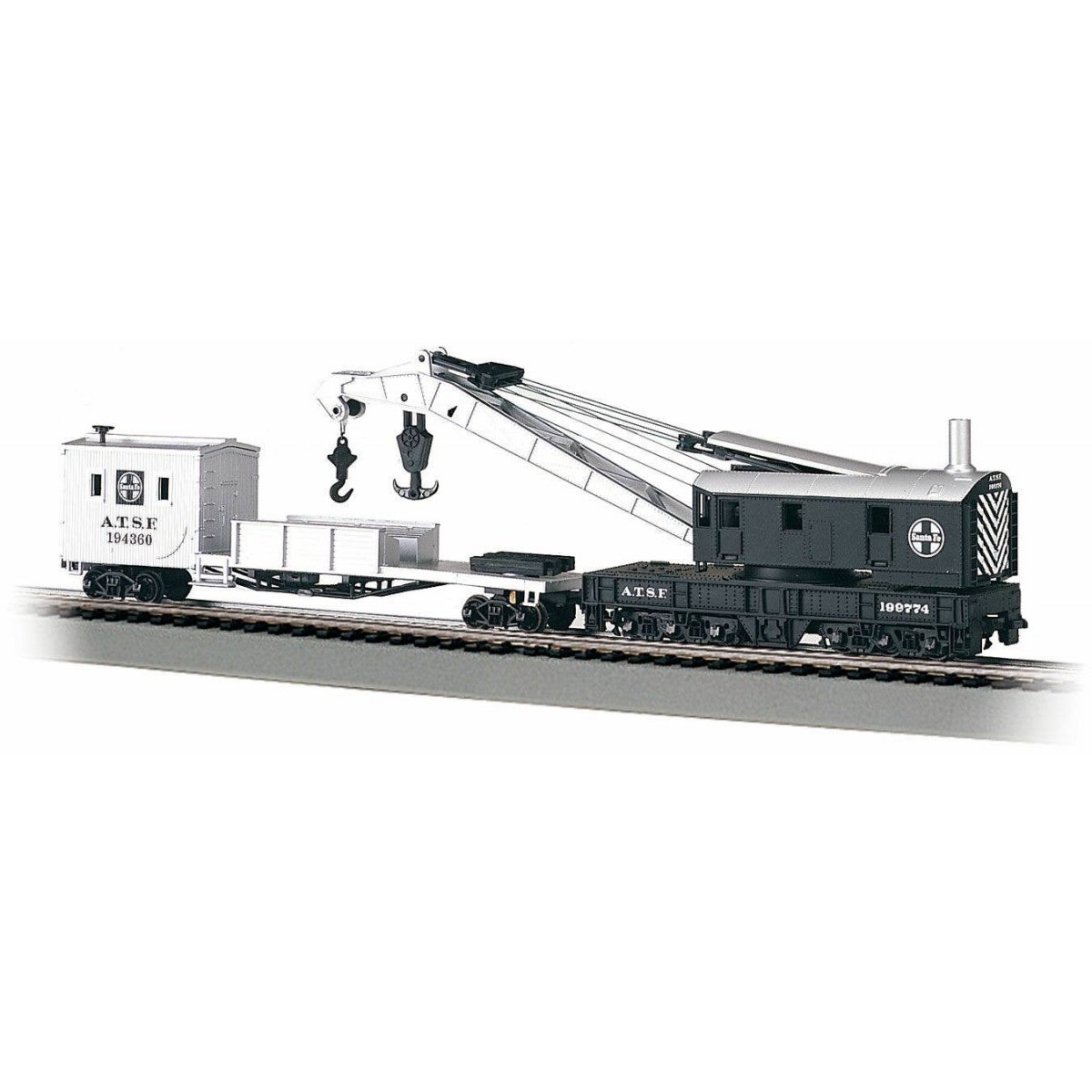 250-Ton Crane Derrick with Boom Tender - Silver Series(R) -- Atchison, Topeka & Santa Fe (black, silver), HO, Bachmann Industrie