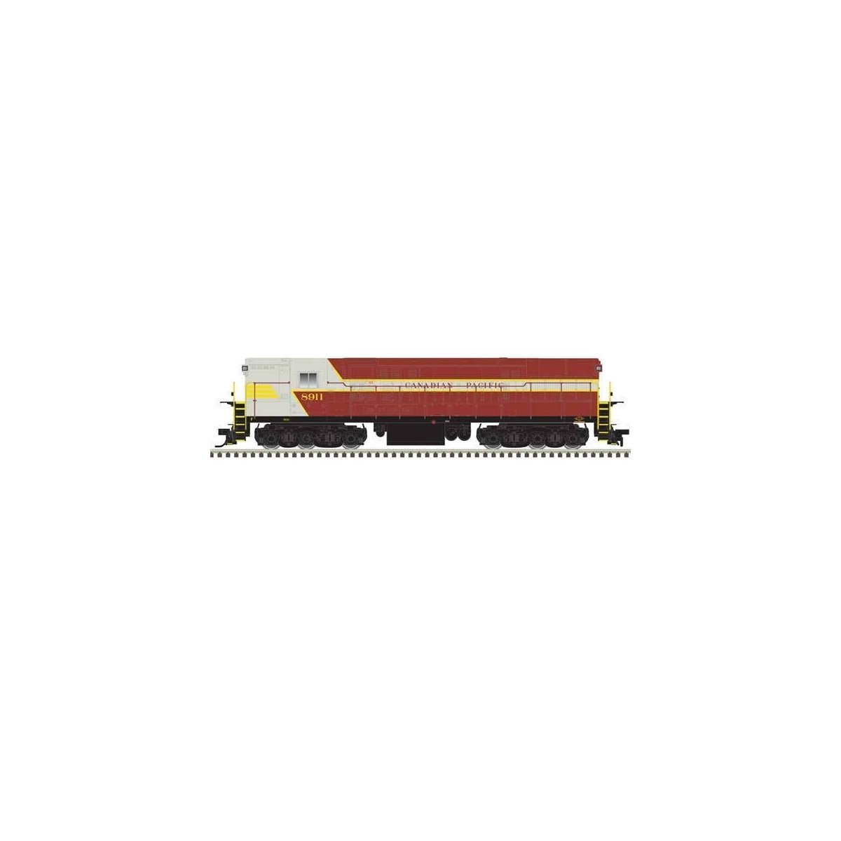FM H-24-66 Phase 2 Trainmaster - Standard DC - Master(R) Silver -- Canadian Pacific 8917 (Late Scheme, gray, maroon, yellow)