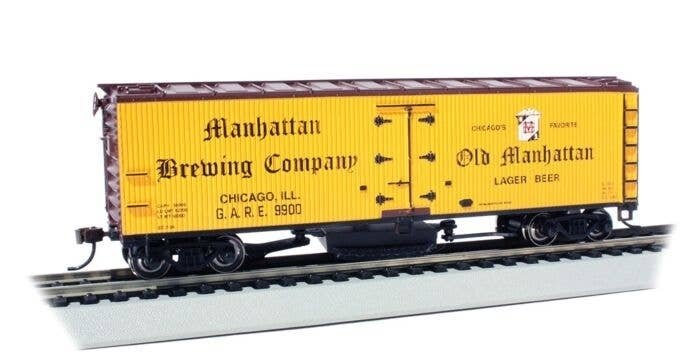 Track Cleaning 40′ Wood Reefer with Removable Dry Pad - Ready to Run -- Manhattan Brewing Co, HO, Bachmann Industries 16334