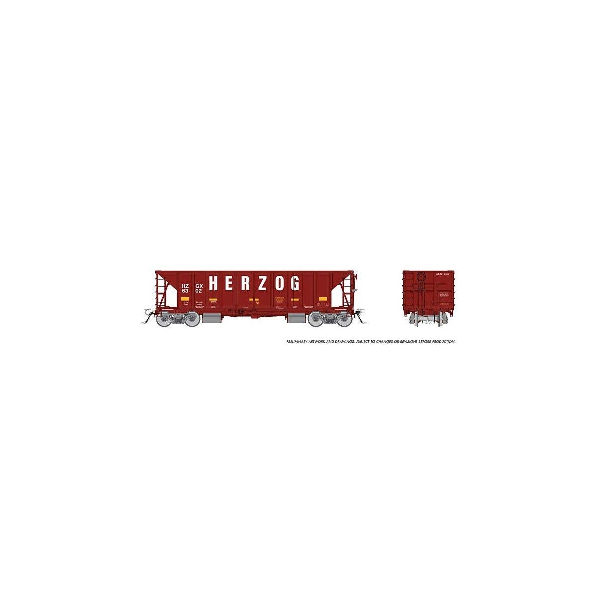 NSC Ballast Hopper 6-Pack - Ready to Run -- Herzog Set 1 (Late, Boxcar Red, white, Large Lett, HO, Rapido Trains Inc 158020