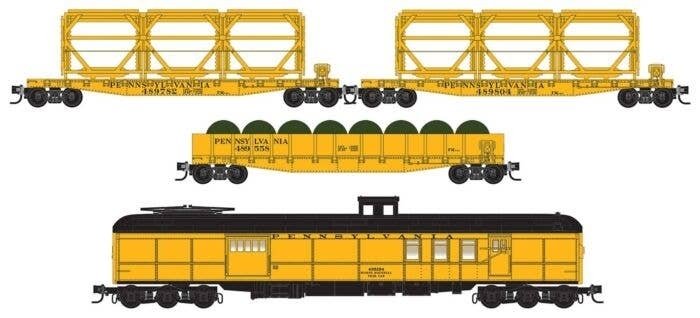 Baggage-RPO, 3 Flatcars, Catenary MOW Car Set - Ready to Run -- Pennsylvania Railroad (MOW y, N, Micro Trains Line 98302277