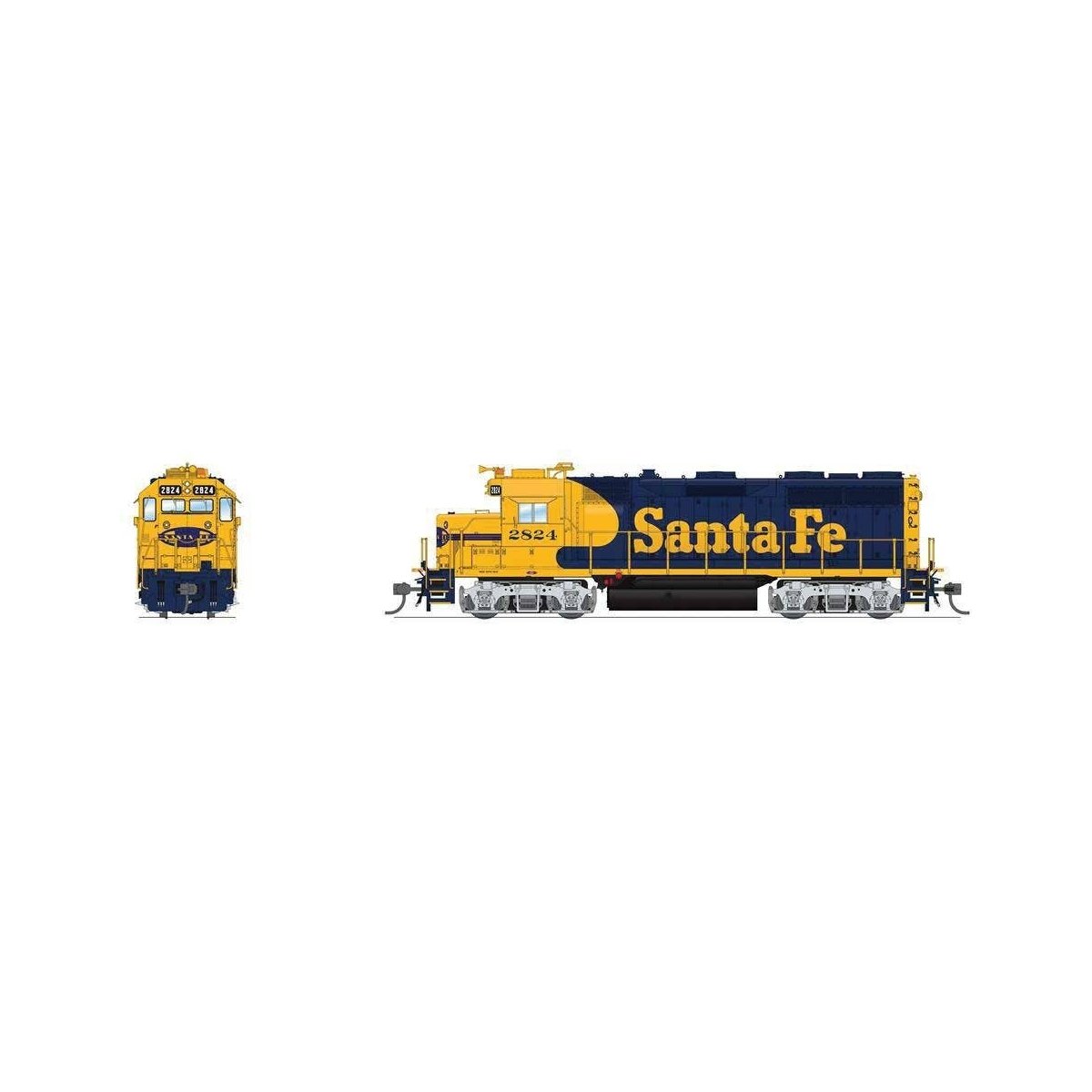 EMD GP35u Low Nose - Sound and DCC - Paragon4(TM) -- Santa Fe 2828 (Warbonnet, blue, yellow)