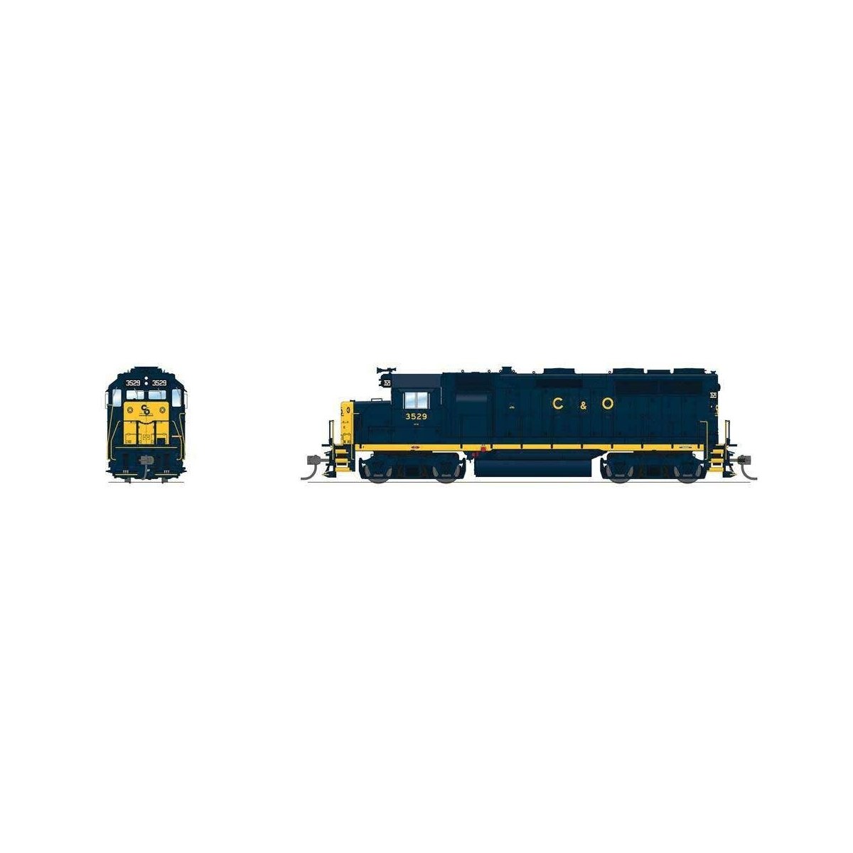 EMD GP35 Low Nose - Sound and DCC - Paragon4(TM) -- Chesapeake & Ohio 3529 (blue, yellow nose, C&O Lettering)
