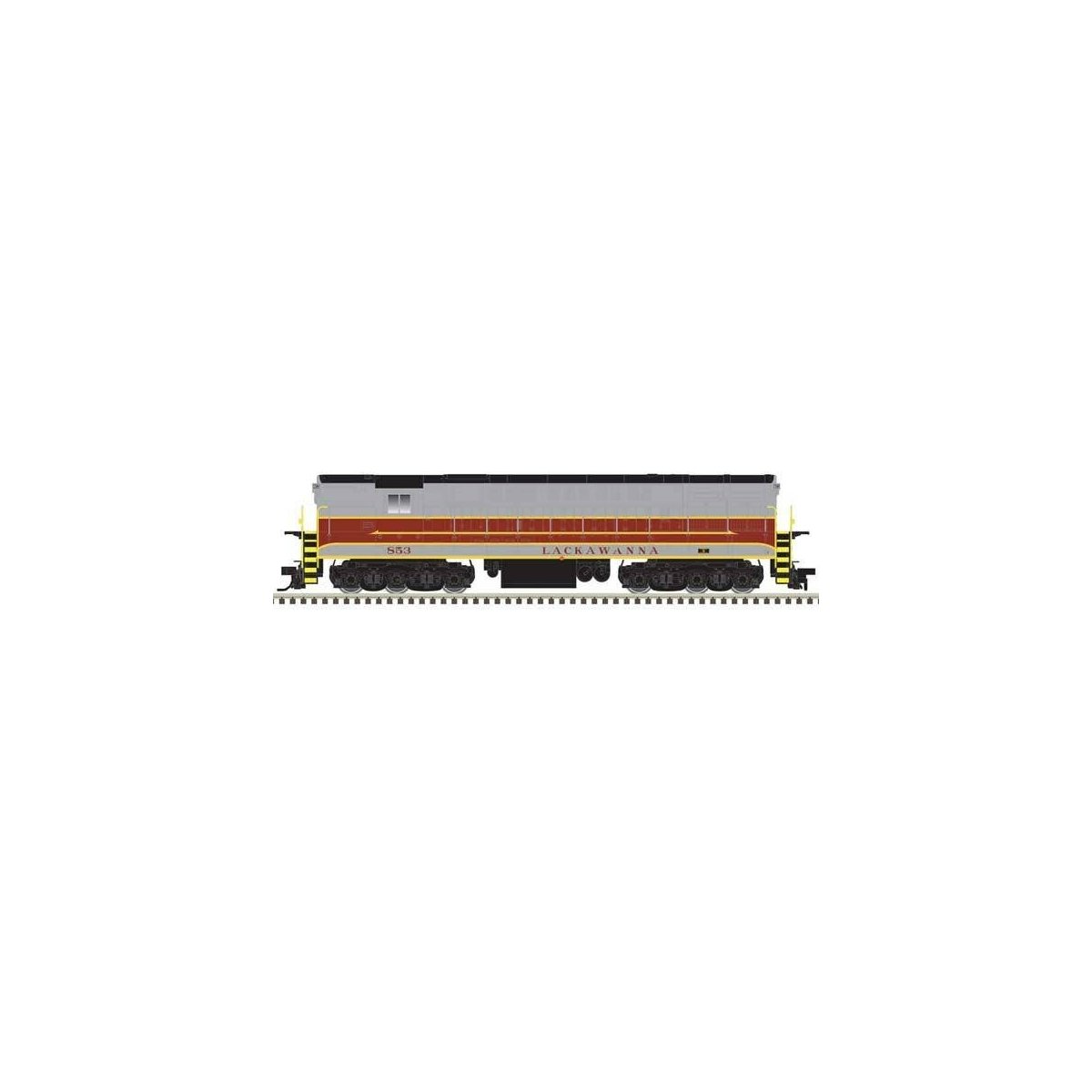 FM H-24-66 Phase 1A Trainmaster - Standard DC - Master(R) Silver -- Delaware, Lackawanna & Western 853 (gray, maroon, yellow)