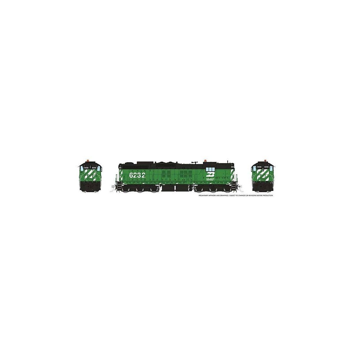 EMD SD9 High Nose - ESU LokSound and DCC -- Burlington Northern 6232 (Cascade Green, black, wh, HO, Rapido Trains Inc 50628