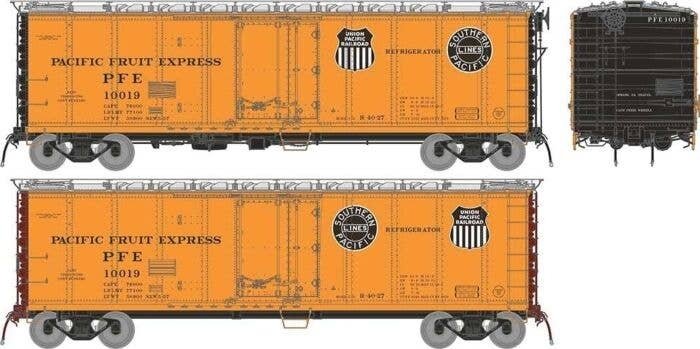 Class R-40-27 Steel Reefer - Ready to Run -- Pacific Fruit Express Set 2 (1957 Scheme, orang, HO, Rapido Trains Inc 196002A