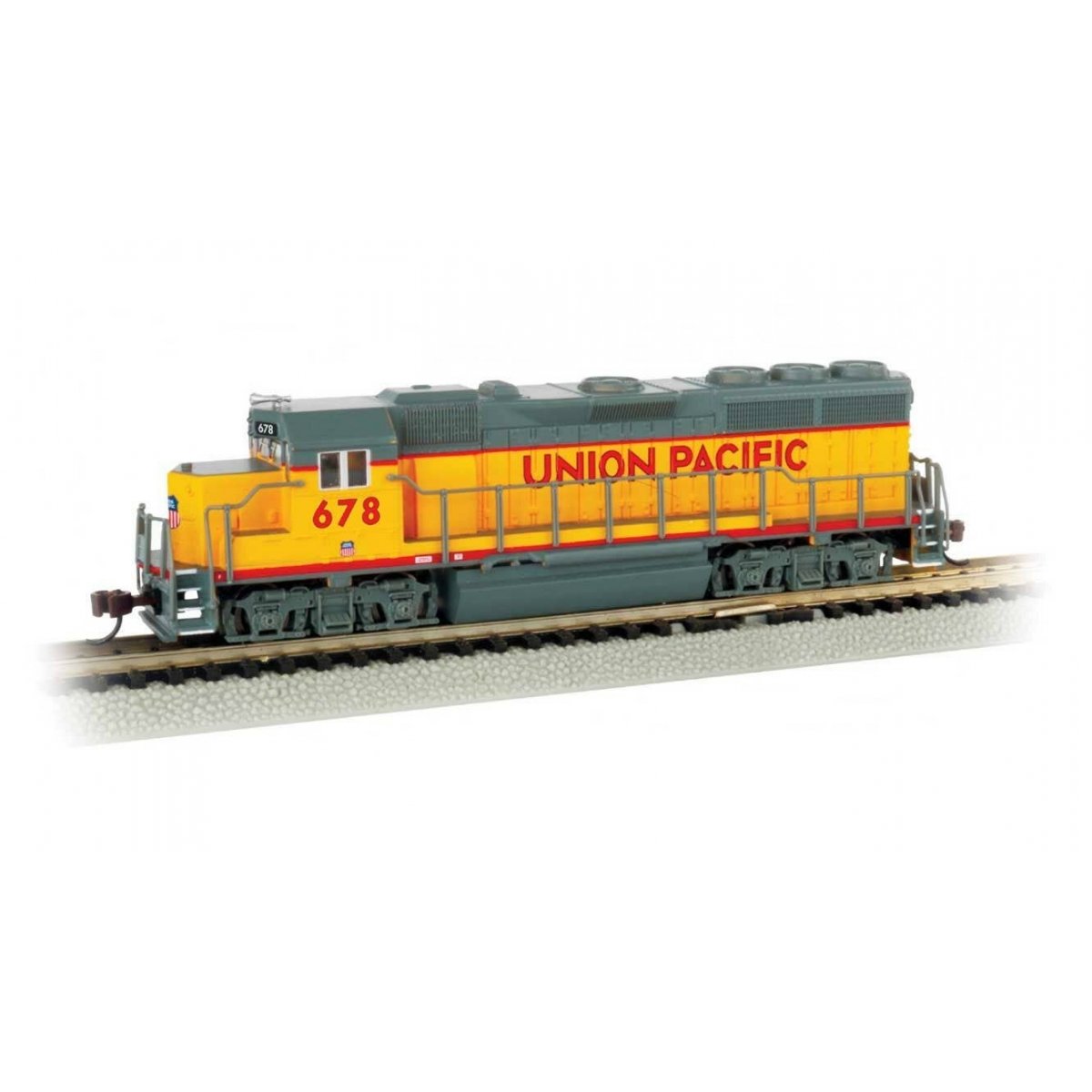 EMD GP40 - Econami Sound and DCC -- Union Pacific 678 (Armour Yellow, gray, red)