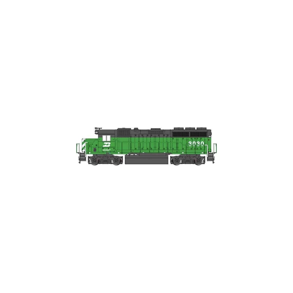 EMD GP40 - Econami Sound and DCC -- Burlington Northern 3030 (Cascade Green, black, white)