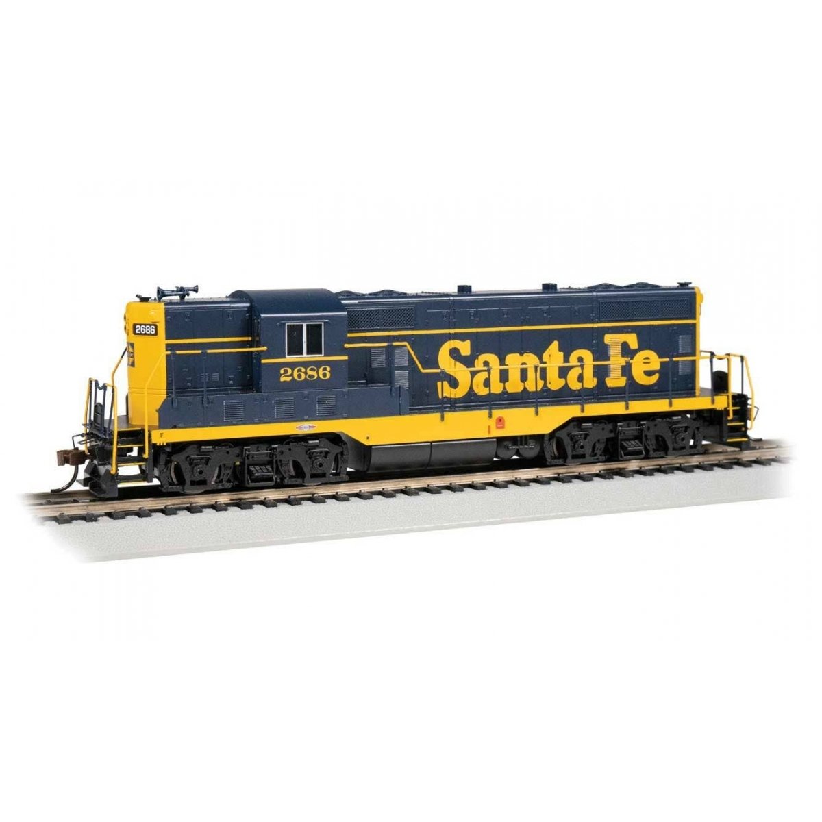 EMD GP7 - Standard DC -- Santa Fe 2686 (Pinstripe Scheme, blue, yellow)