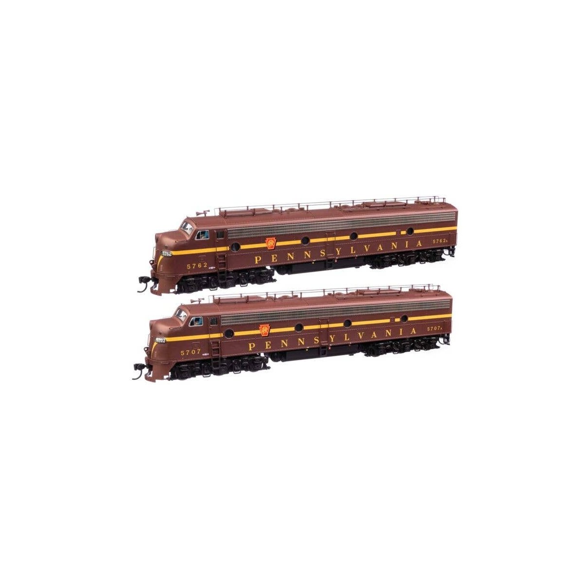 EMD E8 A-A - Standard DC -- Pennsylvania Railroad 5707A, 5762A (Class EP-22 Tuscan, Single-Stripe), HO, WalthersProto 49902