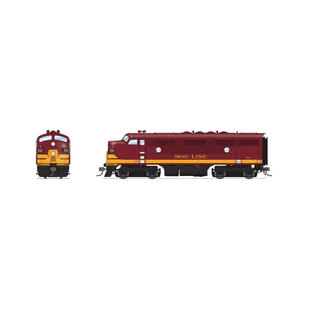 EMD F3A - Standard DC - Stealth -- Soo Line 202A (maroon, Dulux Gold)