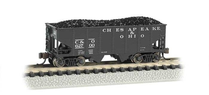 USRA 55-Ton 2-Bay Open Hopper w/Load - Ready to Run - Silver Series(R) -- Chesapeake & Ohio (, N, Bachmann Industries 19555