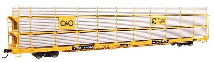 89′ Flatcar w/Tri-Level Shielded Auto Rack - Ready to Run -- Chesapeake & Ohio 850470, TTKX Flat, HO, WalthersMainline 8306