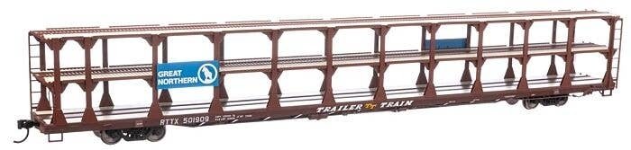 89′ Flatcar w/Tri-Level Open Auto Rack - Ready to Run -- Great Northern Rack Trailer-Train Flatc, HO, WalthersMainline 8210